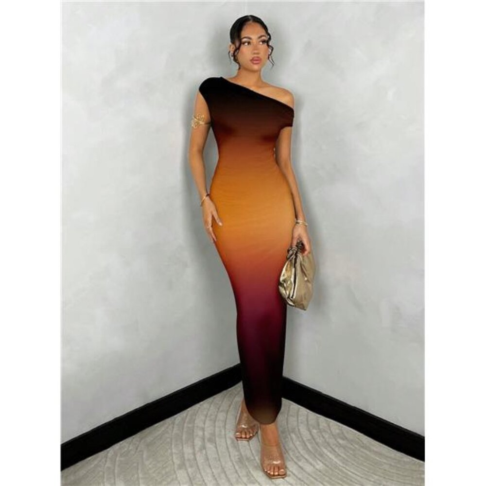 A Classy Chic Boutique Gradient Dress - Black, Brown, Orange